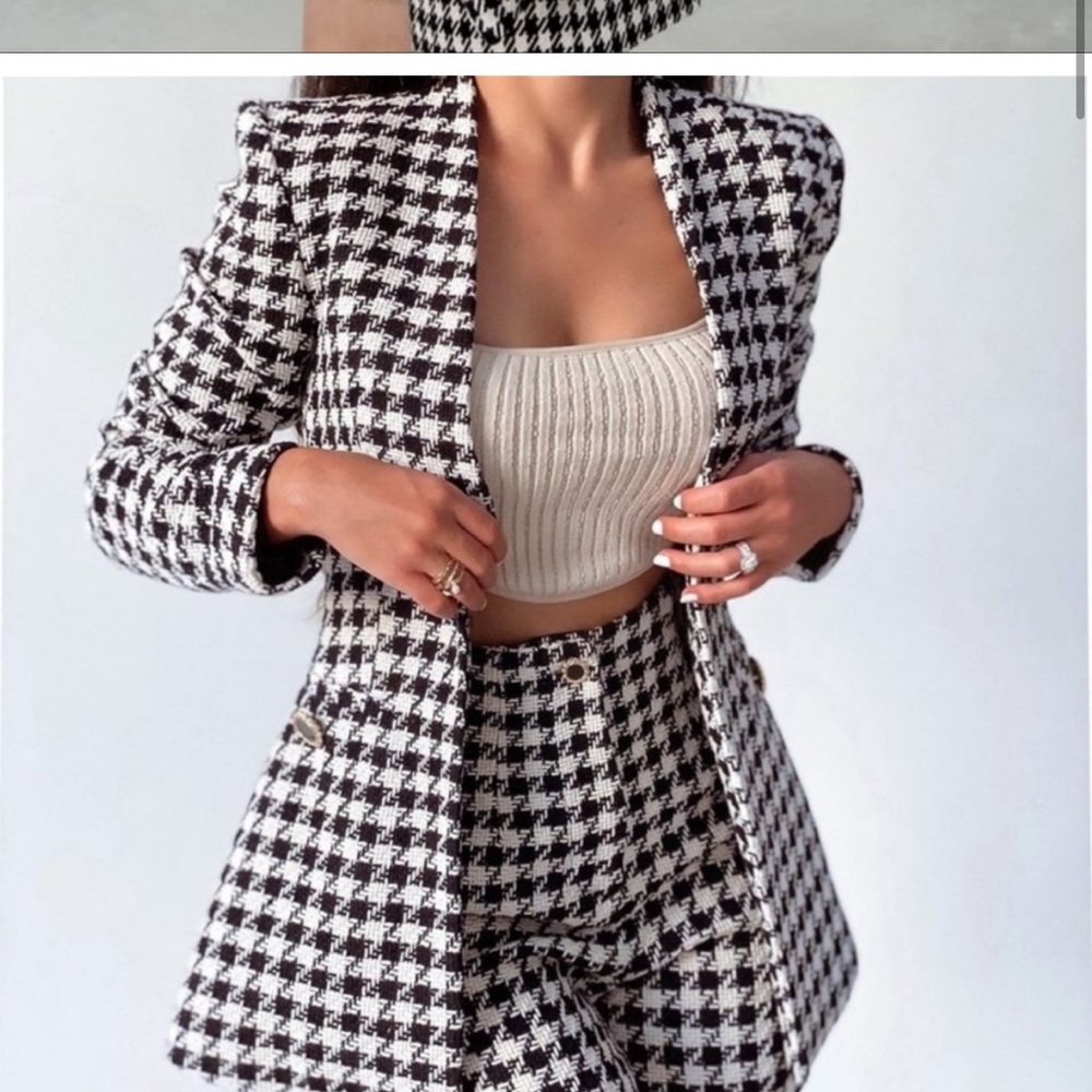Zara Black and White Houndstooth Blazer